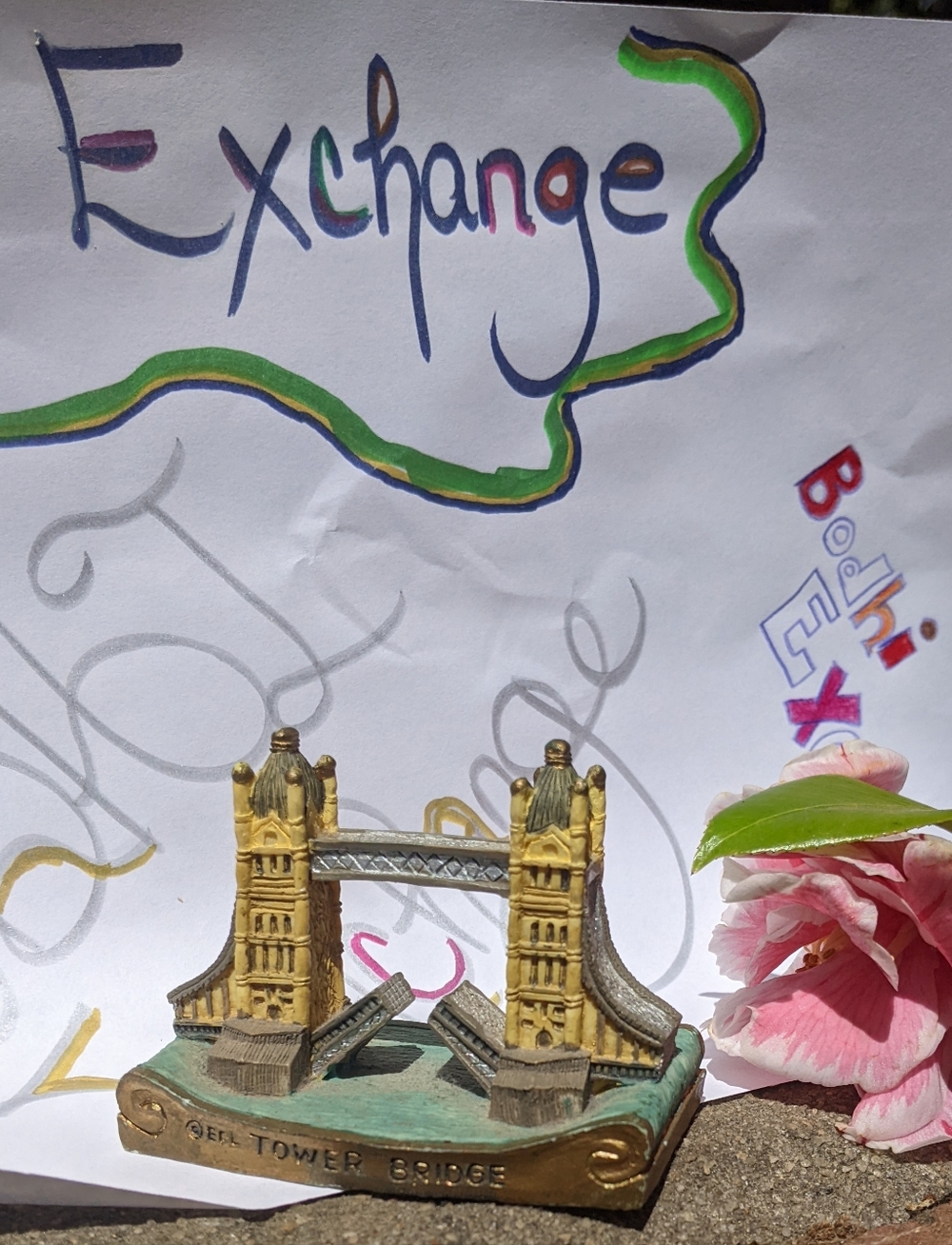 Miniature Tower Bridge Sculpture - Gold and Green Accent